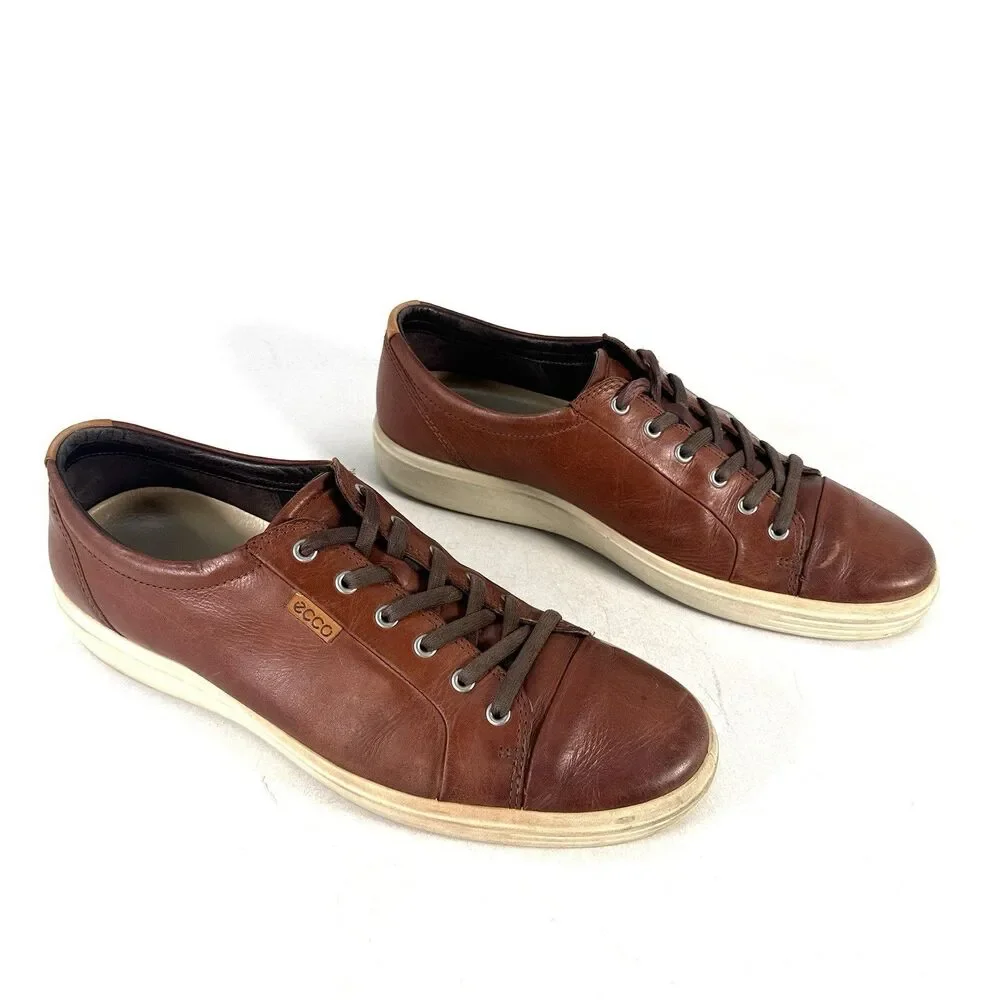 Ecco Mens Brown Soft 7 Leather Lace-Up Casual Sneaker Size 47 US Size 13